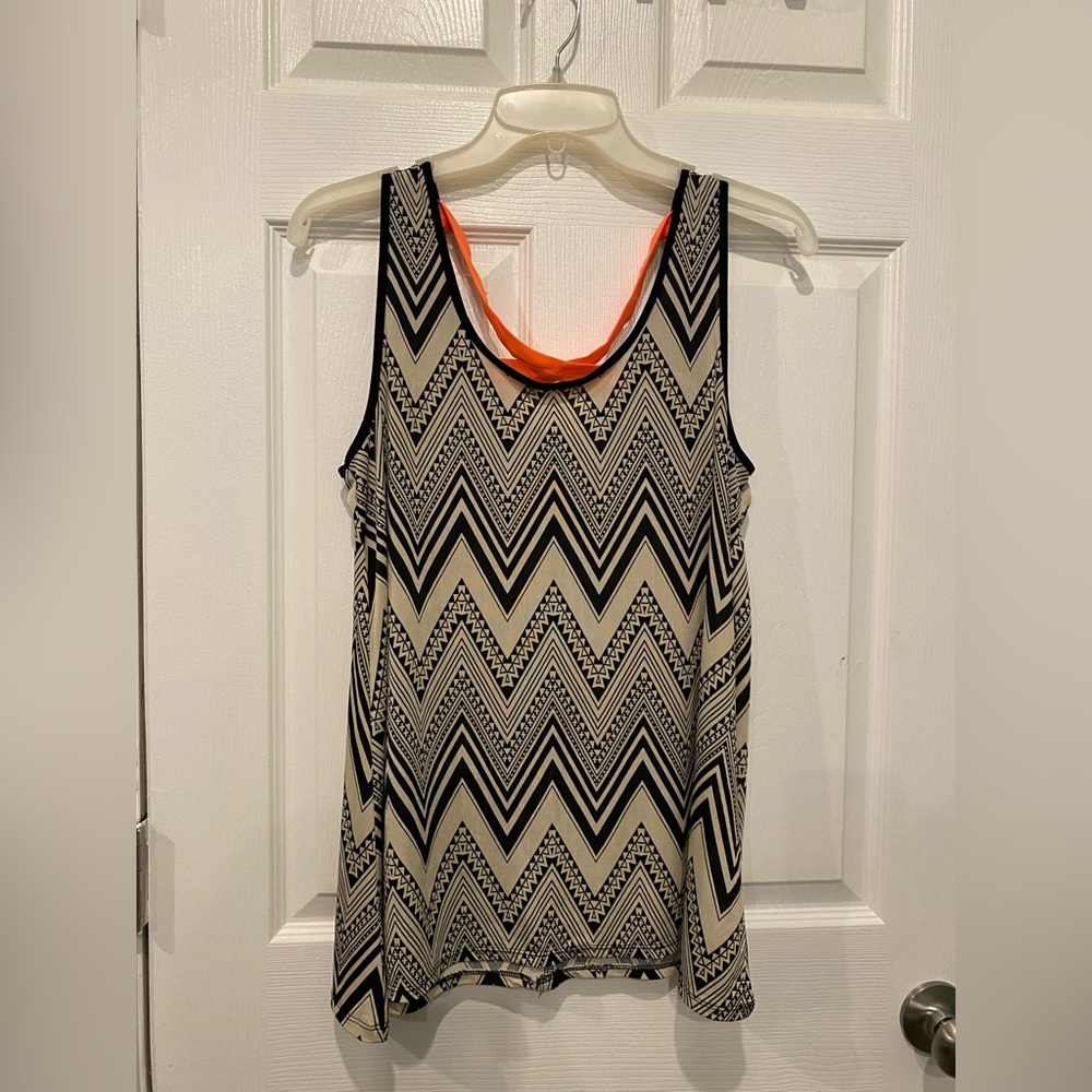 Chevron Patterned Black and Cream Tank Top